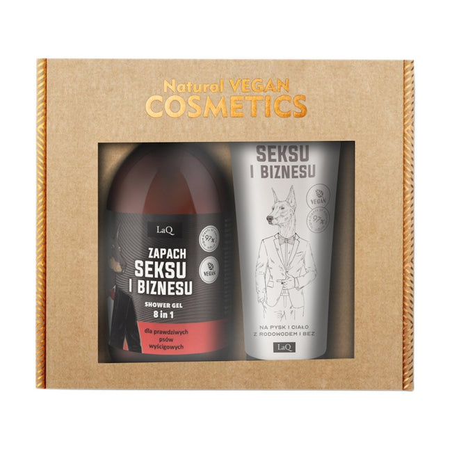 LaQ Zapach Seksu i Biznesu Czarny Mat zestaw żel pod prysznic 500ml + balsam do ciała w tubie 200ml