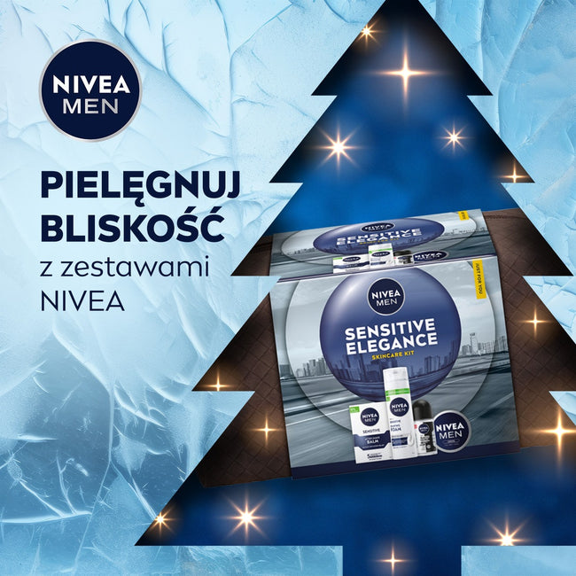 Nivea Men Sensitive Elegance zestaw łagodząca pianka do golenia 200ml + łagodzący balsam po goleniu 100ml + krem uniwersalny 100ml + antyperspirant roll-on 50ml + kosmetyczka