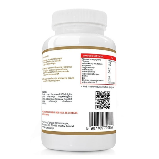 Progress Labs Acerola 250mg naturalna witamina C suplement diety 120 pastylek do ssania