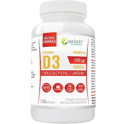 WISH Pharmaceutical Witamina D3 100μg 4000IU + Prebiotyk suplement diety 120 kapsułek