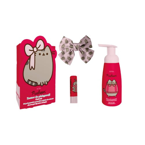 Pusheen Zestaw do pielęgnacji pianka do mycia ciała 300ml + pomadka do ust 3.8g + spinka do włosów