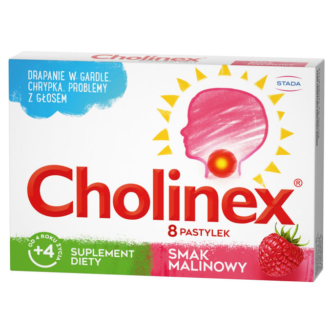 Cholinex Junior pastylki do ssania na ból gardła o smaku malinowym 8szt.