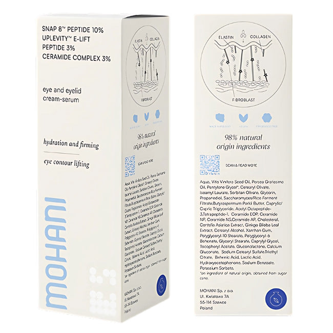 Mohani Liftingująco-ujędrniające serum-krem pod oczy i na powieki z peptydami i ceramidami 15ml