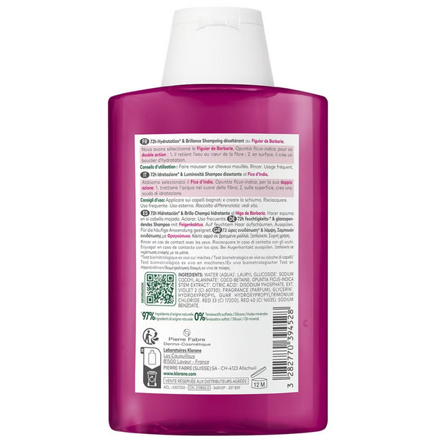 Klorane 72H Hydration & Shine Shampoo nawilżający szampon z opuncją figową 200ml