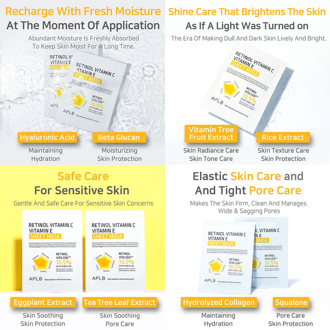 APLB Retinol Vitamin C Vitamin E Sheet Mask rozświetlająca maska w płachcie 25ml