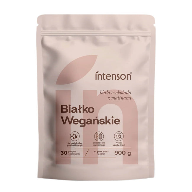 Intenson Białko Wegańskie o smaku białej czekolady i malin 900g