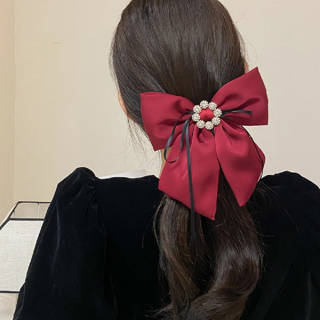 Ecarla Spinka do włosów kokarda z diamencikami Bordowa XL SP441BOR