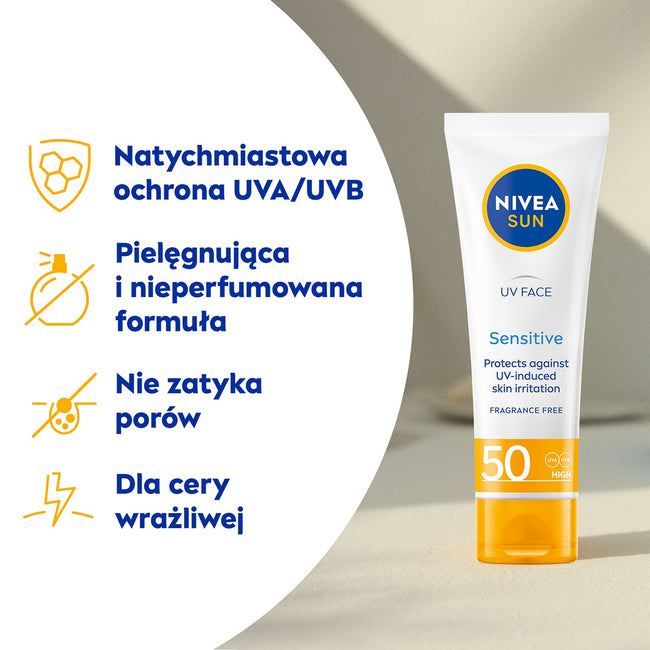 Nivea Sun Sensitive krem ochronny do twarzy dla skóry wrażliwej SPF50 50ml