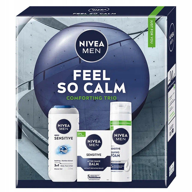 Nivea Men Feel So Calm zestaw żel pod prysznic 3w1 250ml + łagodzący balsam po goleniu 100ml + łagodząca pianka do golenia 200ml