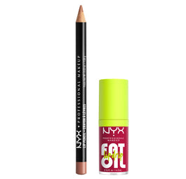 NYX Professional MakeUp Duo Kit zestaw Slim Lip Pencil kredka do ust Natural 1.04g + Fat Oil Lip Drip olejek do ust Newsfeed 4.8ml
