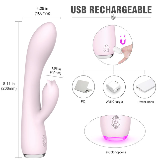 S-HANDE Fanny wibrator podświetlany z 9 trybami wibracji w kształcie królika Light Pink