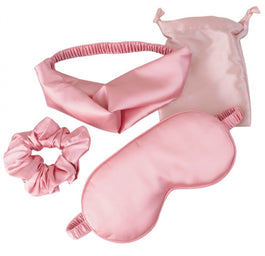 Ecarla Zestaw satynowych akcesoriów kosmetycznych opaska + opaska na oczy + gumka do włosów + woreczek