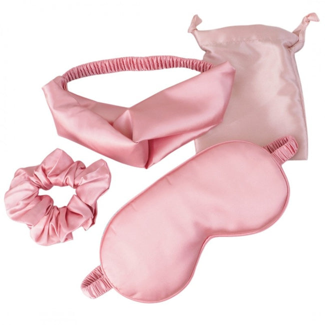 Ecarla Zestaw satynowych akcesoriów kosmetycznych opaska + opaska na oczy + gumka do włosów + woreczek