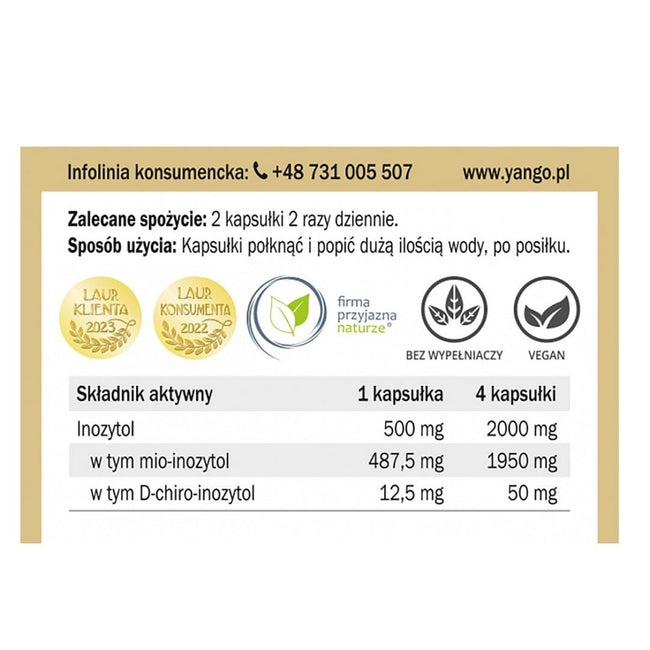 Yango Mio-inozytol + D-chiro-inozytol suplement diety 100 kapsułek
