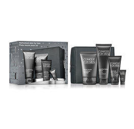 Clinique Clinique For Men Refreshed Skin for Him zestaw peeling do twarzy 100ml + balsam nawilżający 100ml + żel do mycia twarzy 50ml + krem pod oczy 7ml + kosmetyczka