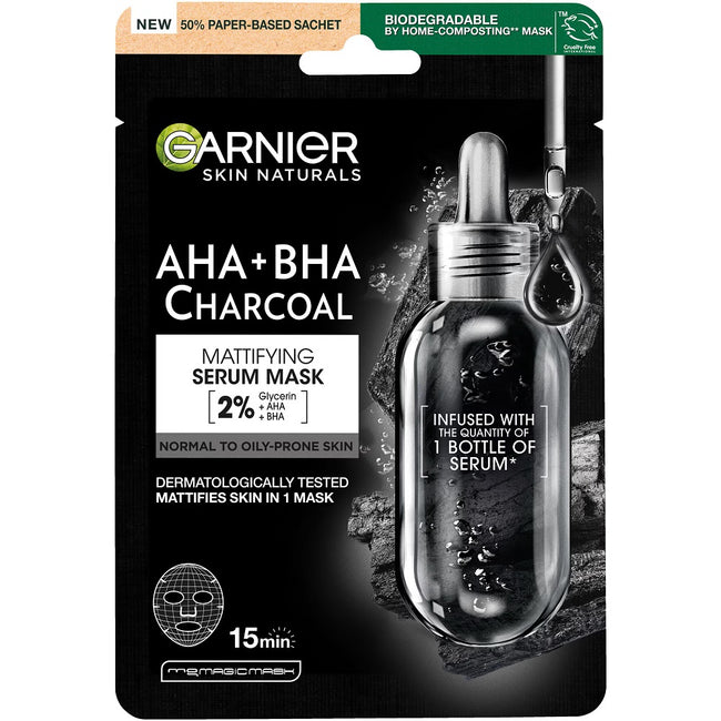 Garnier AHA+BHA Charcoal matująca maska-serum na tkaninie z węglem 28g