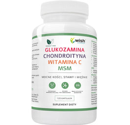 WISH Pharmaceutical Glukozamina Wegańska + Chondroityna + Witamina C + MSM suplement diety 120 kapsułek