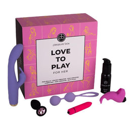 Dream Toys Pleasure Box Love to Play zestaw Duo Love Balls kulki gejszy + Finger Vibrator wibrator na palec + Anal Plug korek analny + Rabbit Vibrator wibraor + lubrykant + Mini Vibrator wibrator + Velvet Pouch worek