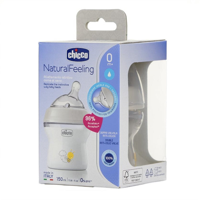 Chicco NaturalFeeling butelka plastikowa ze smoczkiem silikonowym przepływ wolny 0m+ 150ml