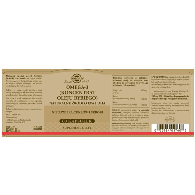 Solgar Omega 3 suplement diety 60 kapsułek