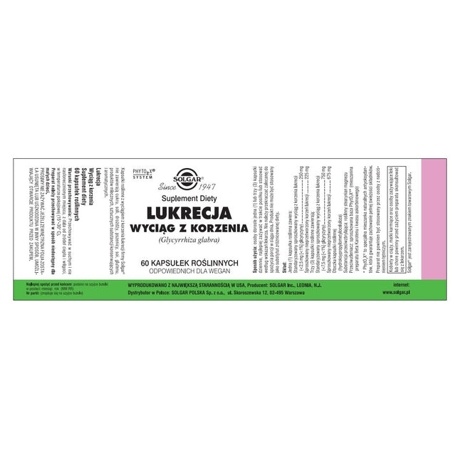 Solgar Lukrecja suplement diety 60 kapsułek
