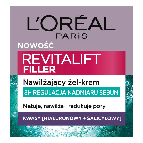 L'Oreal Paris Revitalift Filler nawilżający żel-krem regulujący nadmiar sebum na dzień z kwasem hialuronowym i salicylowym 50ml