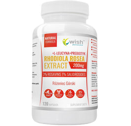 WISH Pharmaceutical Rhodiola Rosea Extract 200mg + L-Leucyna + Prebiotyk suplement diety 120 kapsułek