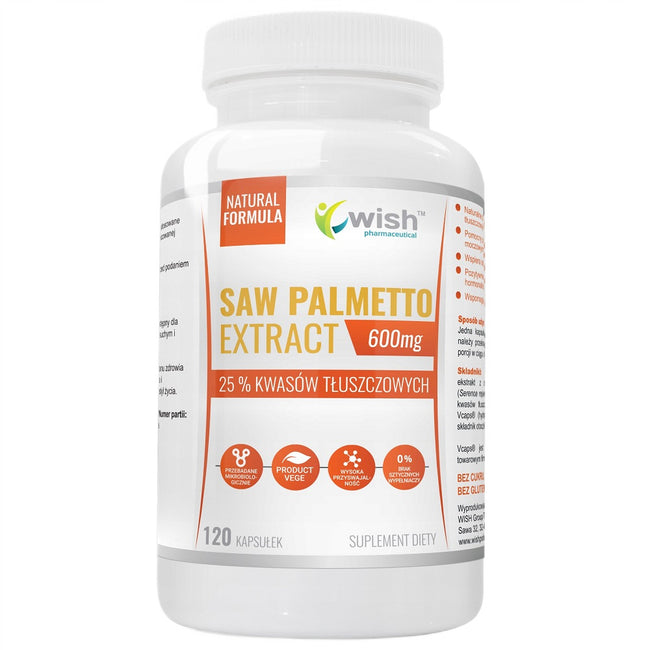 WISH Pharmaceutical Saw Palmetto Extract 600mg suplement diety 120 kapsułek