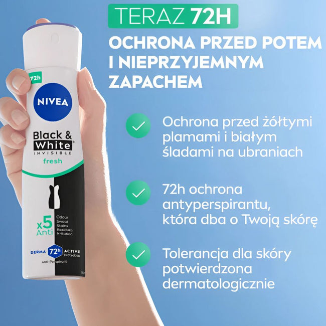 Nivea Black&White Invisible Fresh antyperspirant spray 150ml