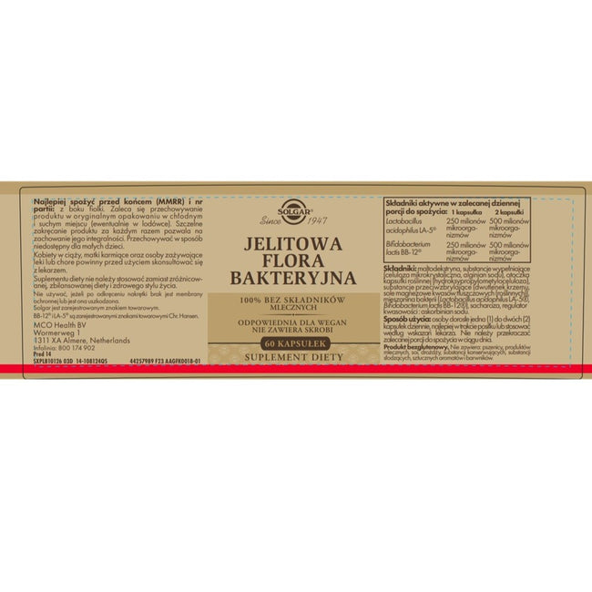 Solgar Jelitowa Flora Bakteryjna suplement diety 60 kapsułek