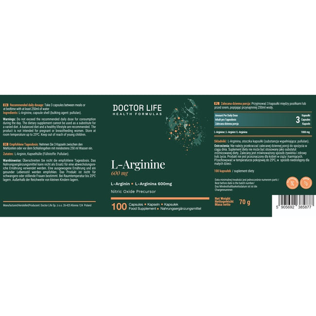 Doctor Life L-Arginine 600mg suplement diety 100 kapsułek