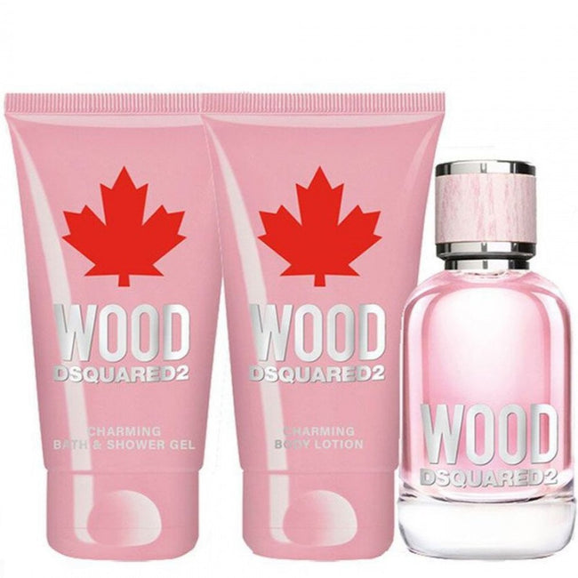 Dsquared2 Wood Pour Femme zestaw woda toaletowa spray 50ml + balsam do ciała 50ml + żel pod prysznic 50ml