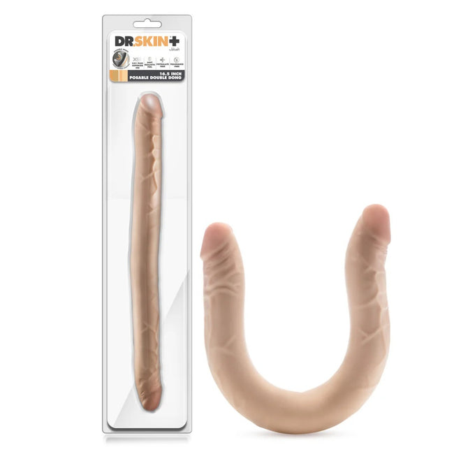 Blush Dr. Skin+  Posable Double Dong dwustronne realistyczne dildo Beige 42cm