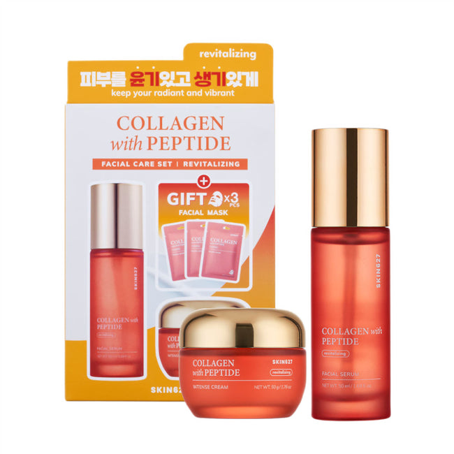 SKIN627 Collagen with Peptide zestaw serum do twarzy 50ml + krem do twarzy 50g + maski w płachcie 3x22ml