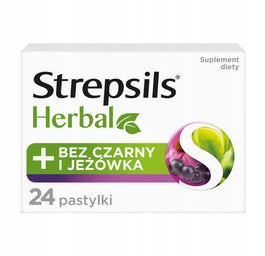 Strepsils Herbal pastylki do ssania łagodzące podrażnione gardło i struny głosowe suplement diety Bez Czarny i Jeżówka 24szt.