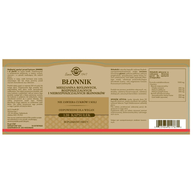 Solgar Błonnik suplement diety 120 kapsułek