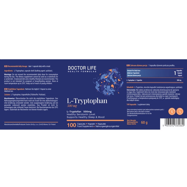 Doctor Life L-Tryptophan 500mg suplement diety 100 kapsułek