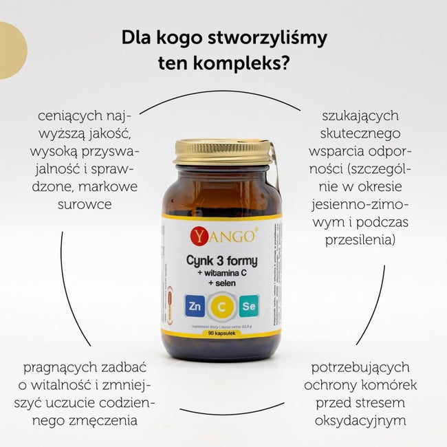 Yango Cynk 3 formy + witamina C + selen suplement diety 90 kapsułek