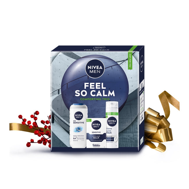 Nivea Men Feel So Calm zestaw żel pod prysznic 3w1 250ml + łagodzący balsam po goleniu 100ml + łagodząca pianka do golenia 200ml