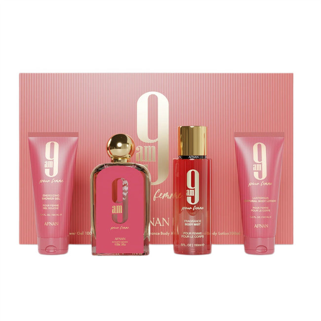 Afnan 9am Pour Femme zestaw woda perfumowana spray 100ml + mgiełka do ciała 150ml + balsam do ciała 100ml + żel pod prysznic 100ml