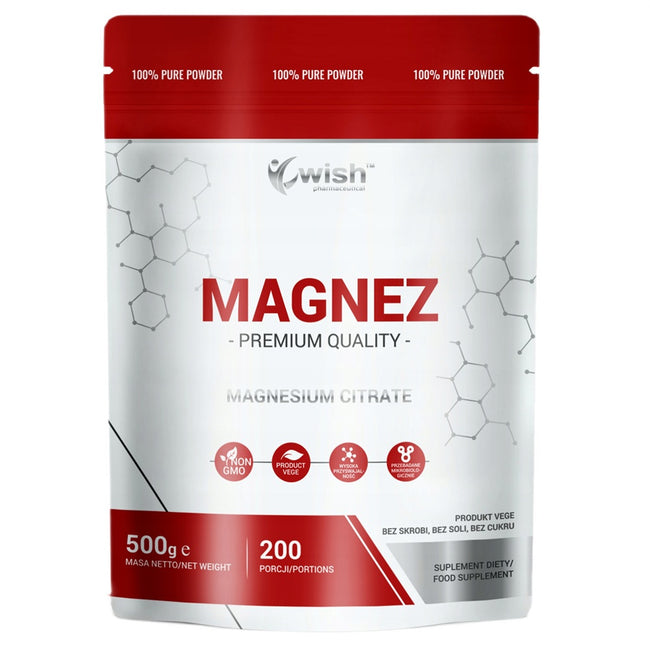 WISH Pharmaceutical Magnez cytrynian magnezu suplement diety w proszku 500g