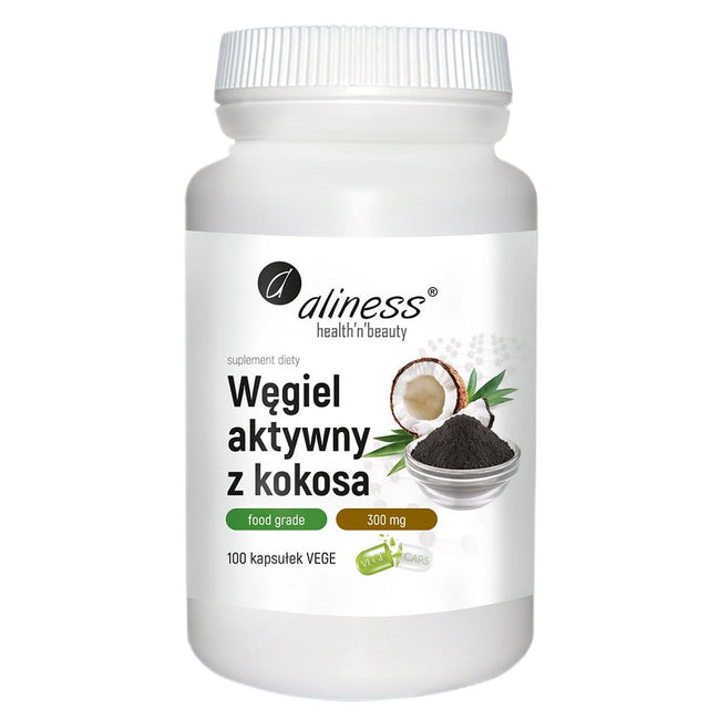 Aliness Węgiel aktywny z kokosa Food Grade 300mg suplement diety 100 kapsułek