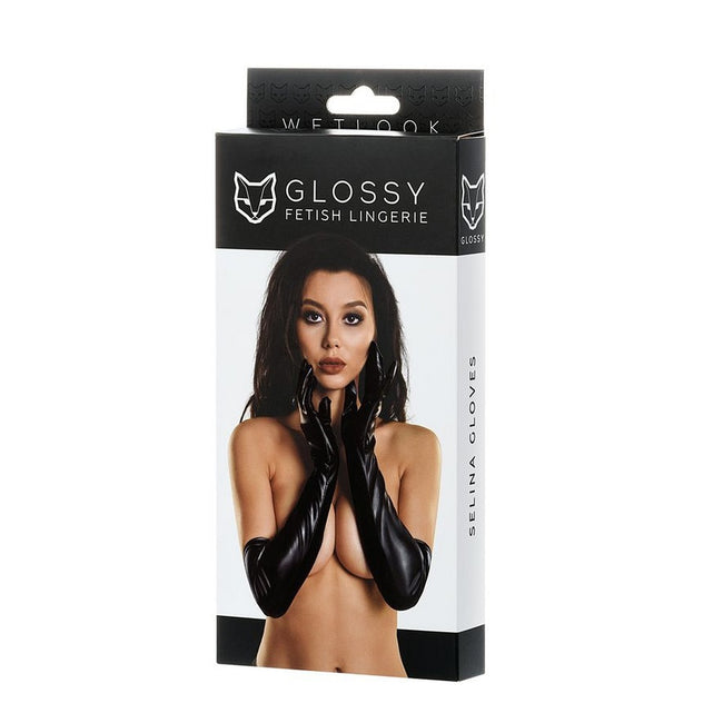 Glossy Selina błyszczące rękawiczki za łokieć Black L