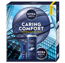 Nivea Men Caring Comfort zestaw żel pod prysznic 3w1 250ml + antyperspirant roll-on 50ml + krem uniwersalny 100ml