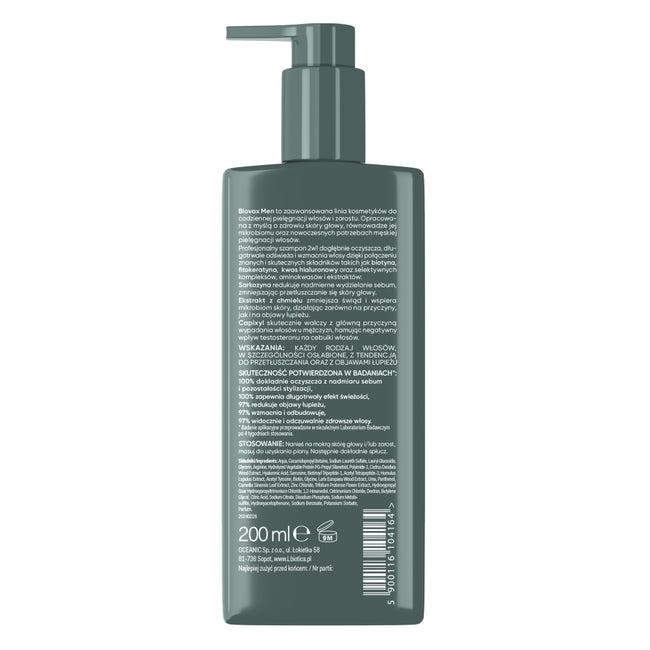 BIOVAX Men Strong Hair Scalp Detox szampon 2w1 pielęgnacja włosów i zarostu 200ml
