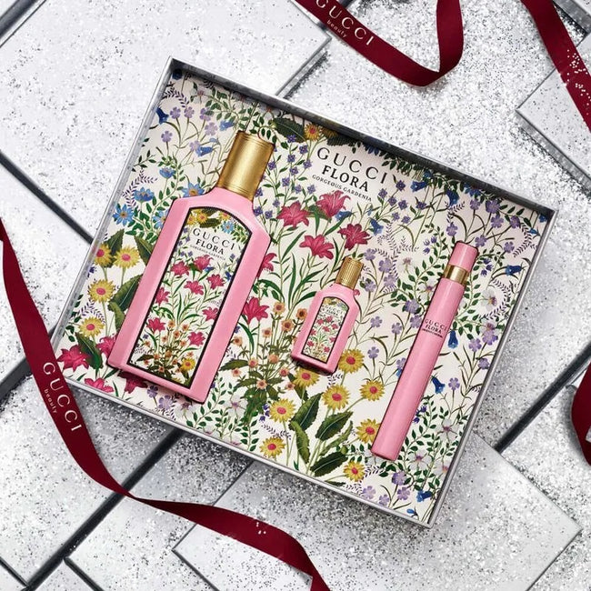 Gucci Flora Gorgeous Gardenia zestaw woda perfumowana spray 100ml + woda perfumowana spray 10ml + miniatura wody perfumowanej 5ml