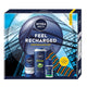 Nivea Men Feel Recharged zestaw nawilżający krem do twarzy 75ml + żel pod prysznic 3w1 250ml + antyperspirant roll-on 50ml