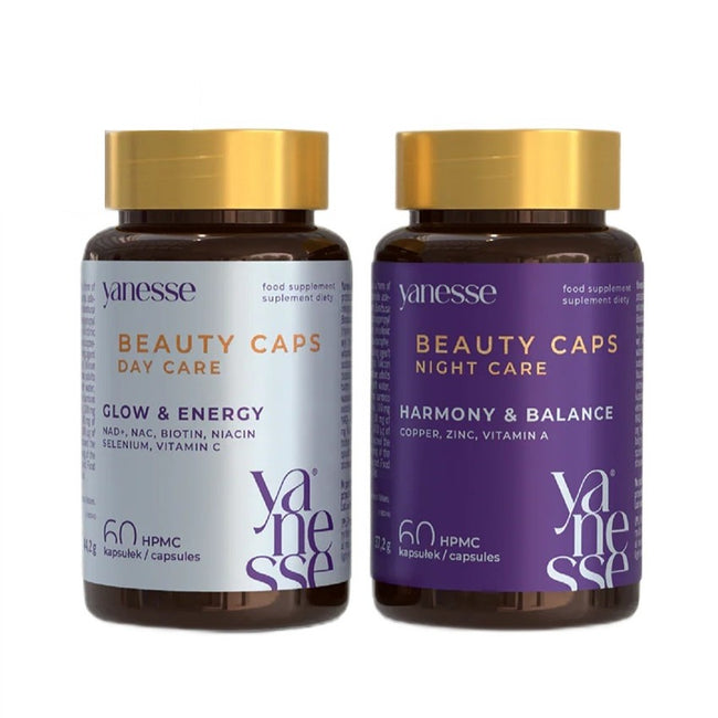 AronPharma Yanesse Beauty Caps Day & Night formuła na dzień i na noc dla włosów skóry i paznokci suplement diety 2x60 kapsułek