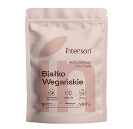Intenson Białko Wegańskie suplement diety Biała Czekolada z Malinami 900g