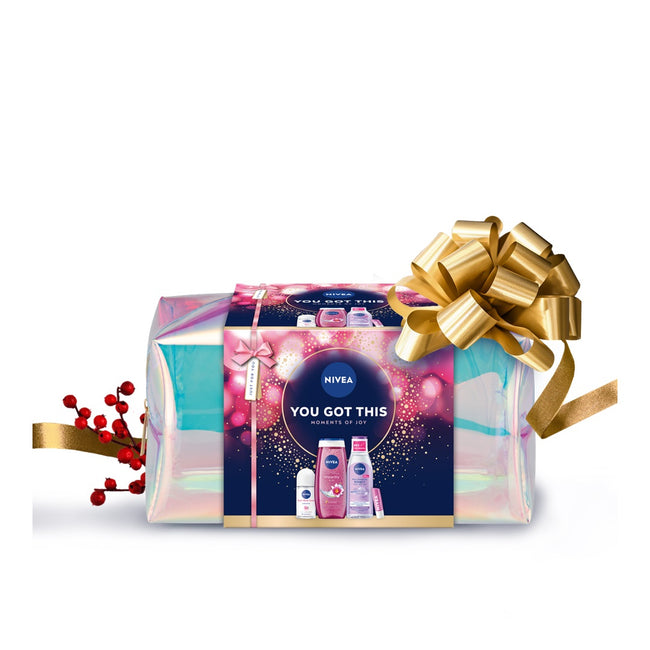 Nivea You Got This zestaw żel pod prysznic 250ml + kojący płyn micelarny 200ml + antyperspirant roll-on 50ml + pielęgnująca pomadka do ust 4.8g